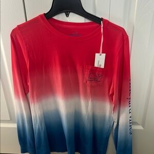 Vineyard Vines Red and Blue Gradient Long Sleeve Tee